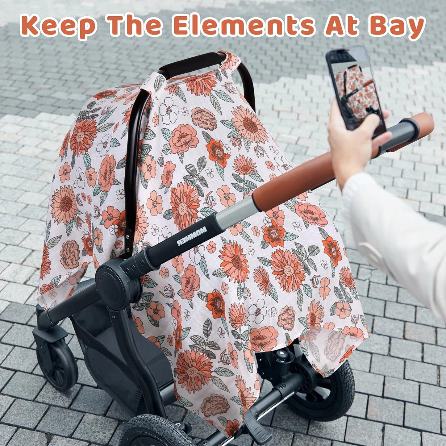 Rquite Car Seat Cover, Muslin Cotton Infant Car Seat Canopy, Breathable Baby Carrier Cover, Summer Stroller Sun Shade, Flower