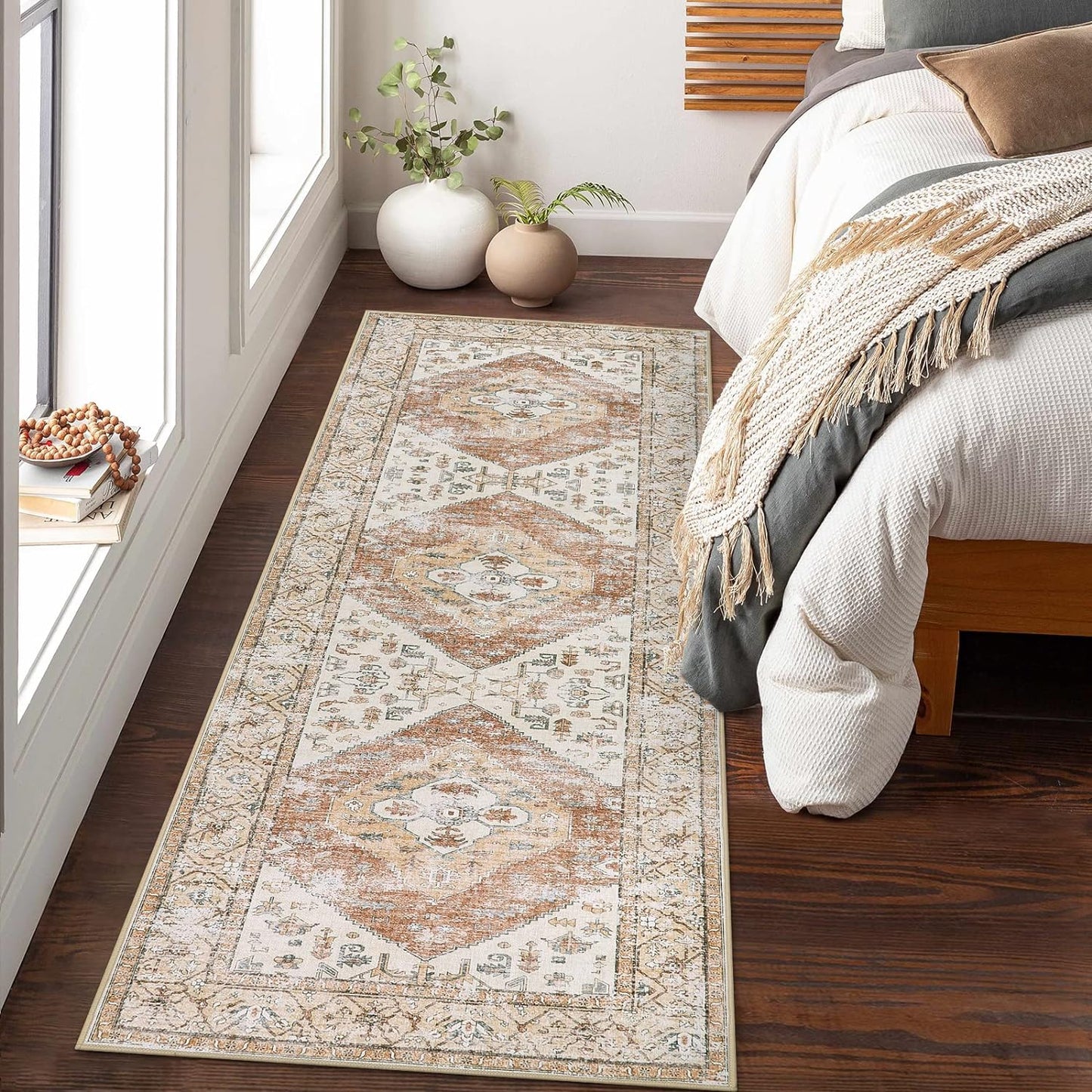 Lahome Boho Washable Rug Runner - 2x7 Non-Slip Runners Rugs for Hallways Non-Shedding Lightweight Runners for Kitchen, Oriental Distressed Print Indoor Carpet Runner for Entrance Bathroom Laundry Room