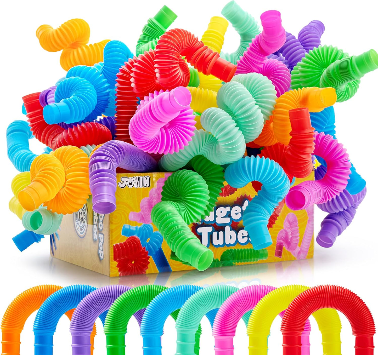 JOYIN 18 Pack Pop Tubes Sensory Toys (Large), Fidget Tubes Party Favors - 9 Colors, Connectable and Extendable for Stress Relief - Perfect for Party, Classroom Exchange, School Reward