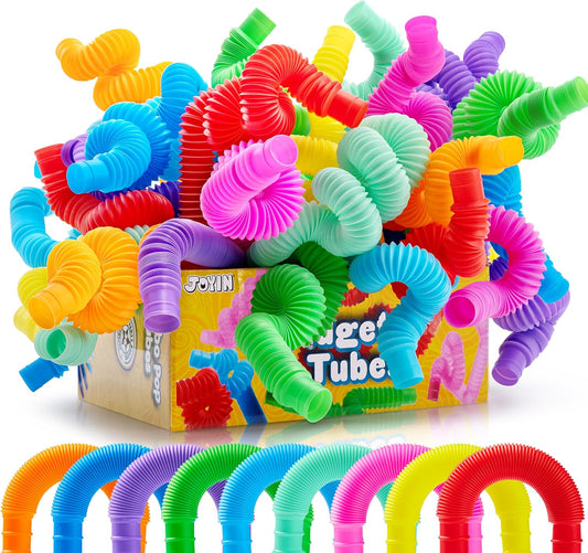 JOYIN 18 Pack Pop Tubes Sensory Toys (Large), Fidget Tubes Party Favors - 9 Colors, Connectable and Extendable for Stress Relief - Perfect for Party, Classroom Exchange, School Reward