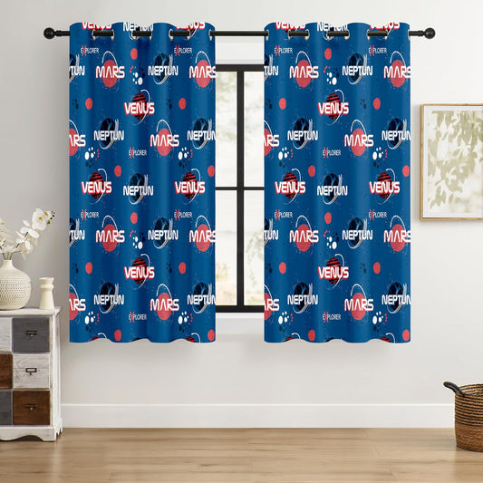 Kids Space Mars Blackout Curtains - 100% Blackout, Thermal Insulated, Noise Reducing,Bring The Cosmos Closer to Kids Room, 2 Panels (Planet Parade, W52×L63)