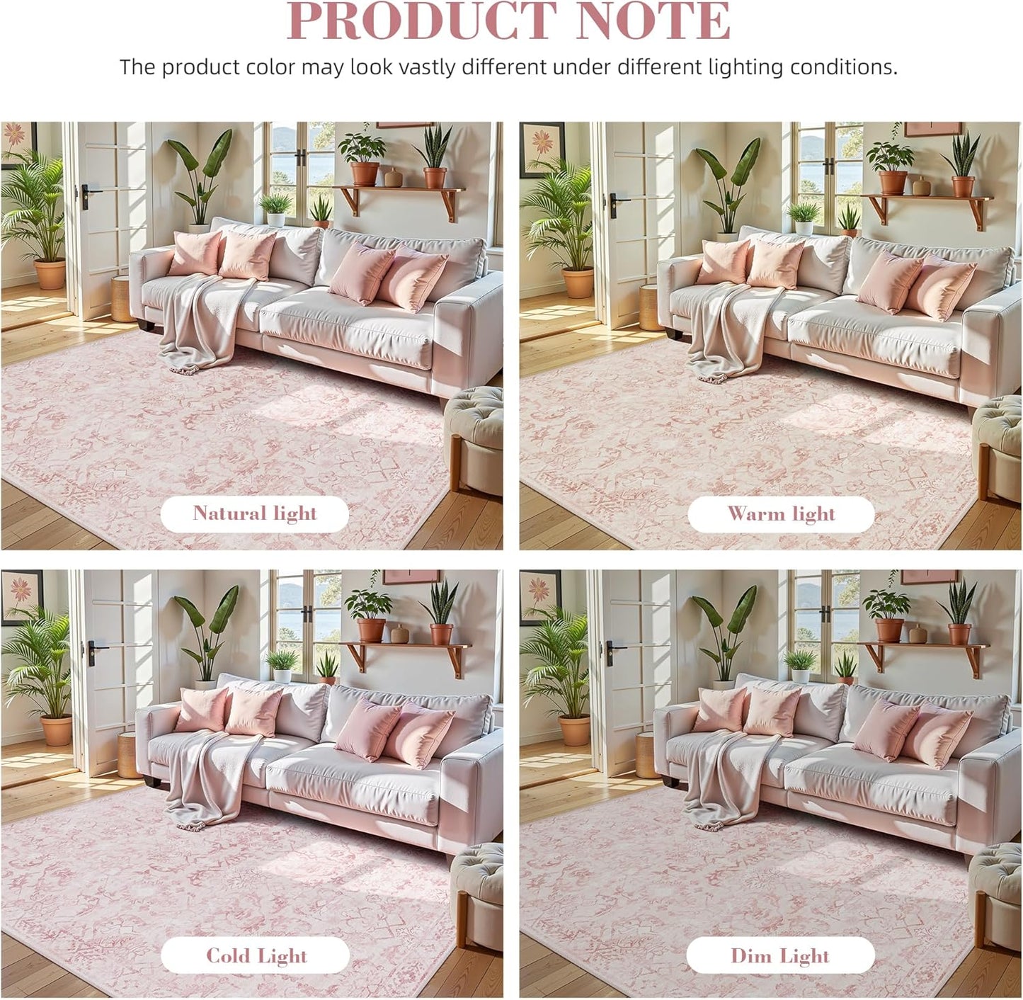 Deerly Pink Area Rugs 9x12 for Living Room Soft Non-Slip, Large Bedroom Rug Vintage Dining Room Rug Tribal Farmhouse Carpet for Dining Room Office Green