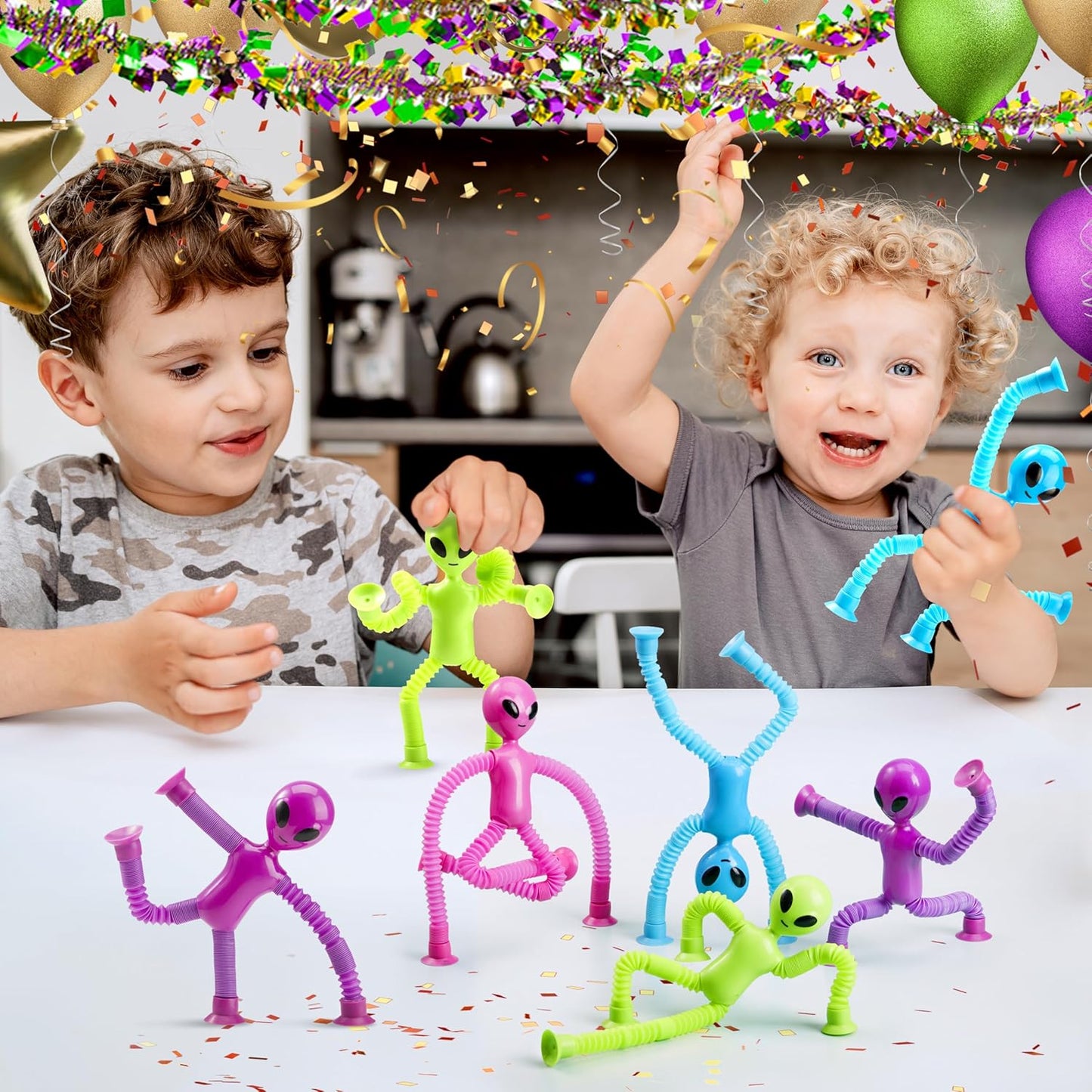 JOYIN Pop Tubes Alien Toys for Kids, 4 Pcs Sensory Toys for Year Old Ages 3 4 5 6 7 8 9 10 Fidget Toys Birthday Gift for Toddler Boys Girls Adults Travel Toys Stocking Stuffers Party Favors