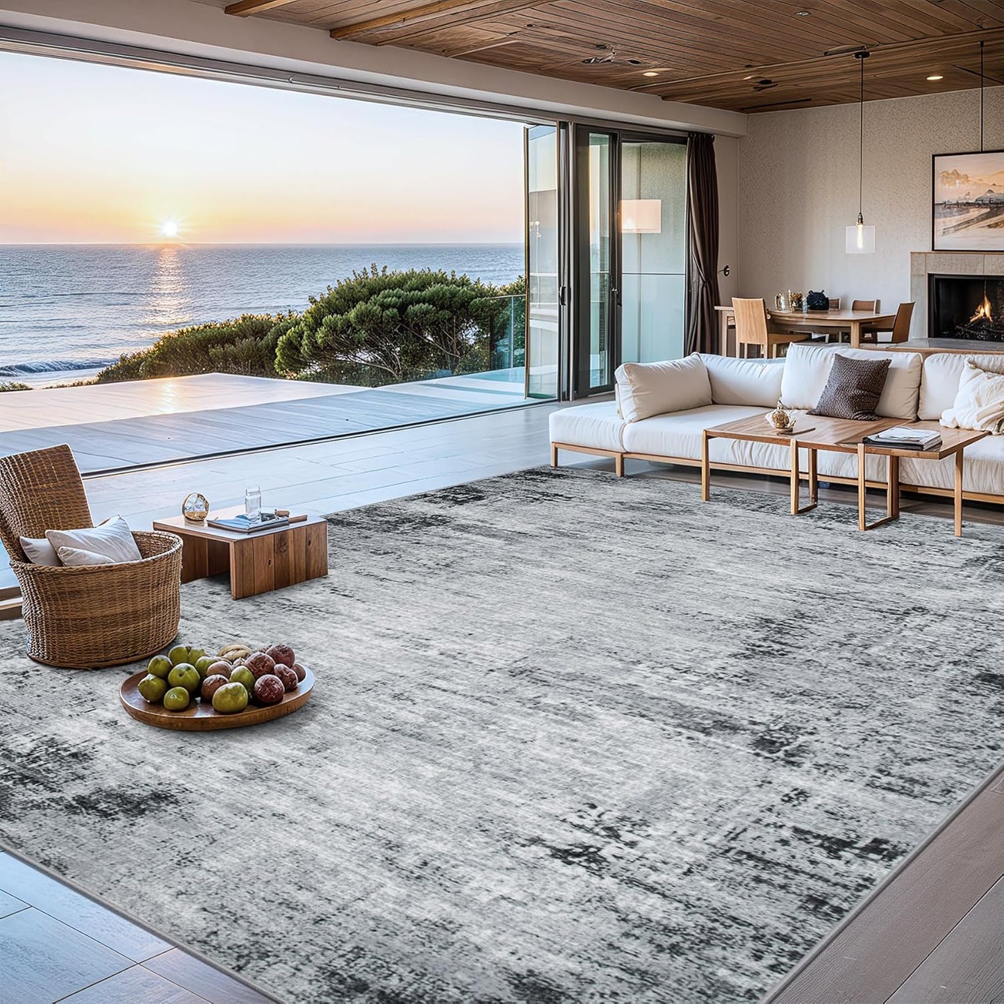 6x9 Area Rugs for Living Room - Washable Rug Modern Abstract Soft Large Neutral Non-Slip Carpet Indoor Floor Thin Carpets for Bedroom Dining Room Farmhouse Nursery Home Office Black