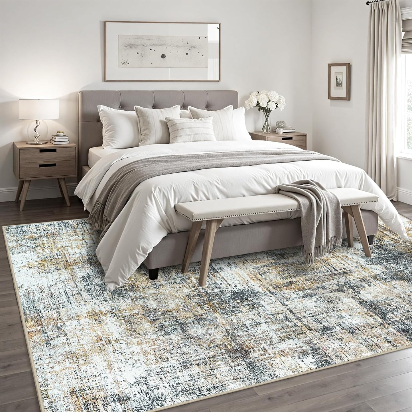 Area Rugs 8x10 Living Room Rugs: Modern Abstract Washable Rug with Non-Slip Backing, Stain Resistant Indoor Floor Large Carpet for Bedroom Dining Room Table Nursery Hallway Home Office Brown/Gray