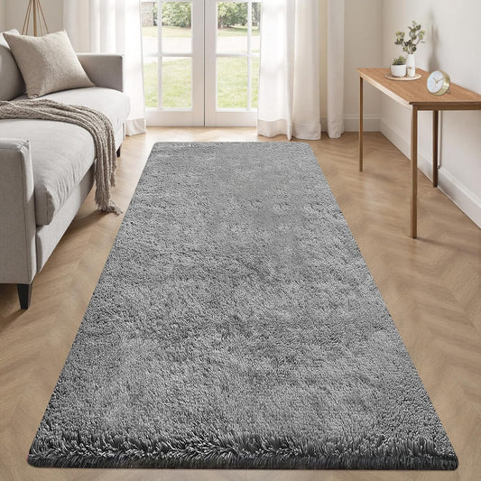 2x6 Runner Rug for Bedroom: Fluffy Shag Soft Washable Rugs Small Fuzzy Plush Indoor Carpet for Hallway Bedside Dorm Kids Girls Boys Room (Grey, 2'x6')