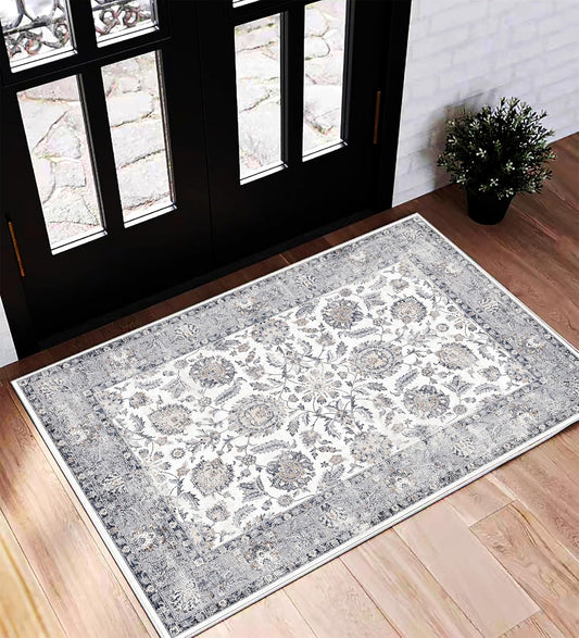 Area Rug 2x3 Washable Rug Door Mat Vintage Distressed Doormat Indoor Entrance Traditional Thin Floral Print Non Slip Carpet for Kitchen Bathroom Bedroom Living Room