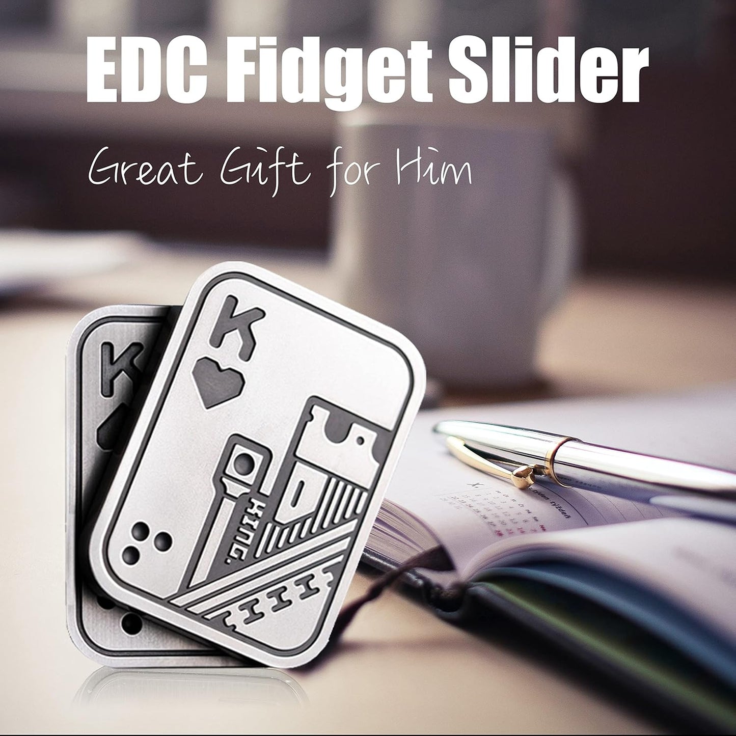 New Decompression Metal Poker Fidget_Slider，Manually Rotate Adult Office Decompression Toys to Relieve Pressure, Tabletop Toys for Adults and, Pressure Novel Toy Gift for Kids or Friends (silveryKK)