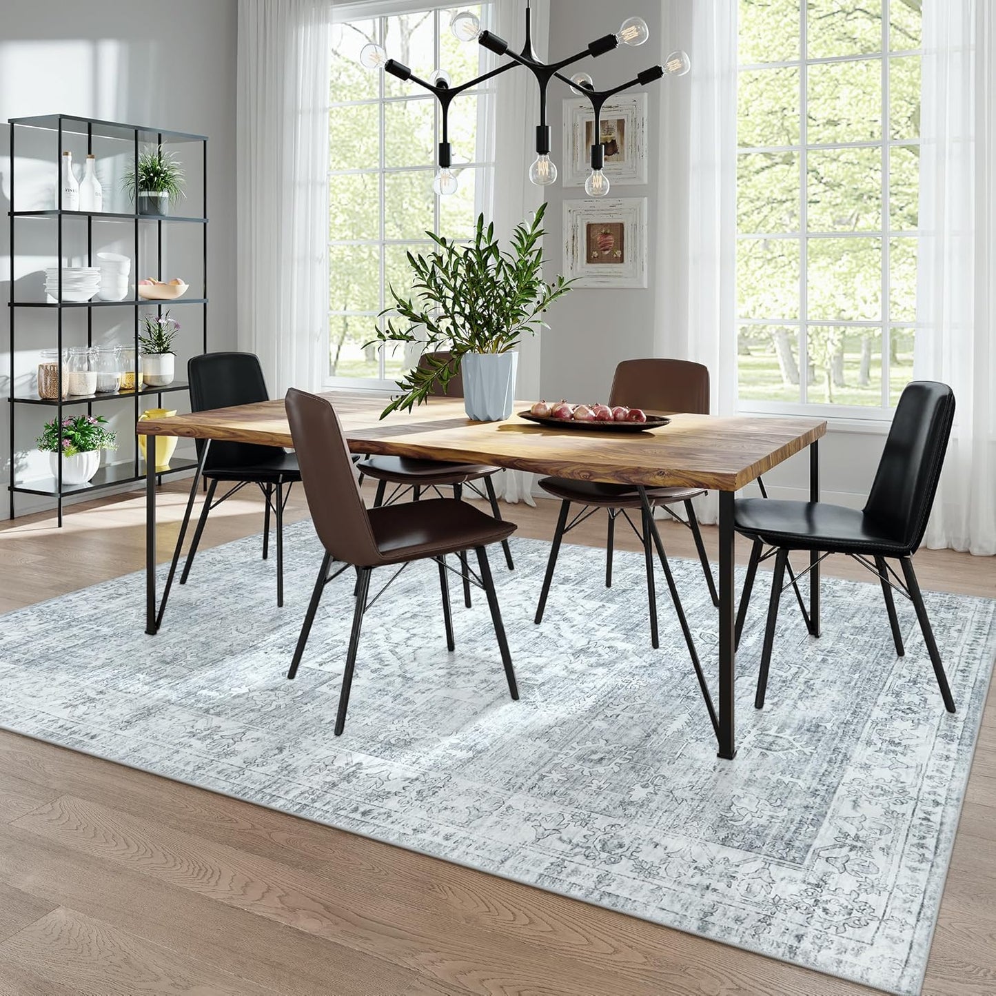 LIVEBOX Washable Area Rug 9x12 Rugs for Living Room Bedroom, Non-Slip Boho Neutral Carpet for Dining Room Office, Low-Pile Farmhouse Soft Carpets for Kids Nursery Room Playroom, Grey