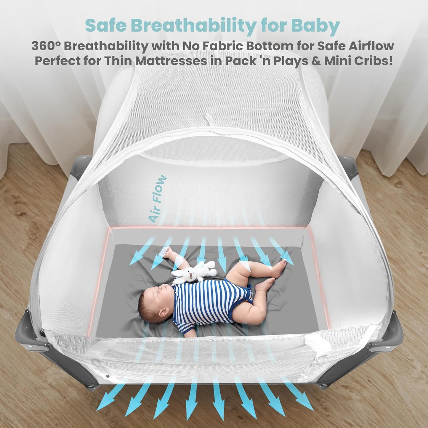 Mini Crib and Pack and Play Tent, Net Canopy to Keep Baby from Climbing Out, Breathable Mesh with Auto-Lock Zipper and Latch, Safety Tent for Travel and Sleep (Mosquiteros para Cunas de Bebes)