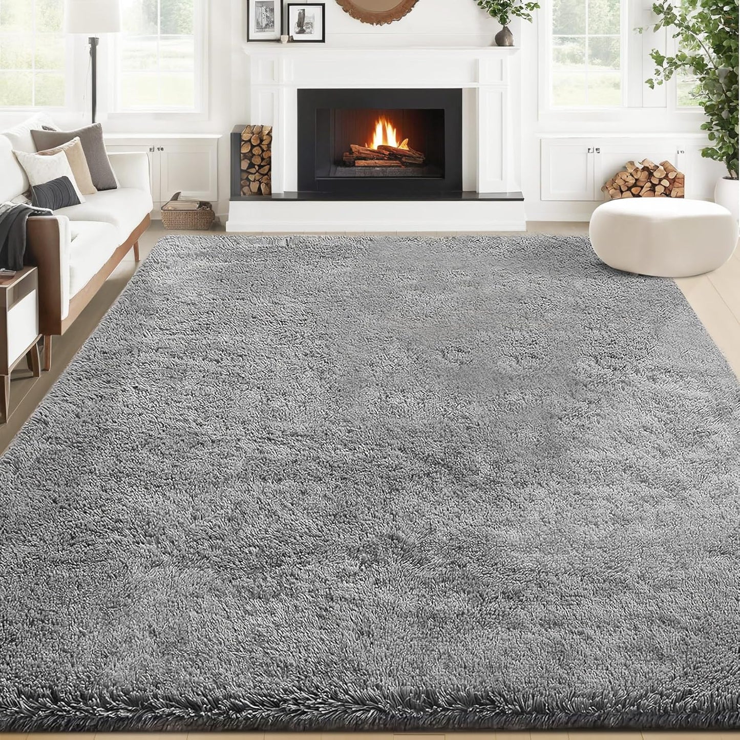 6x9 Area Rug for Living Room: Fluffy Shag Soft Washable Rugs Large Fuzzy Plush Indoor Carpet for Bedroom Nursery Playroom Kids Girls Boys Room (Grey, 6'x9')