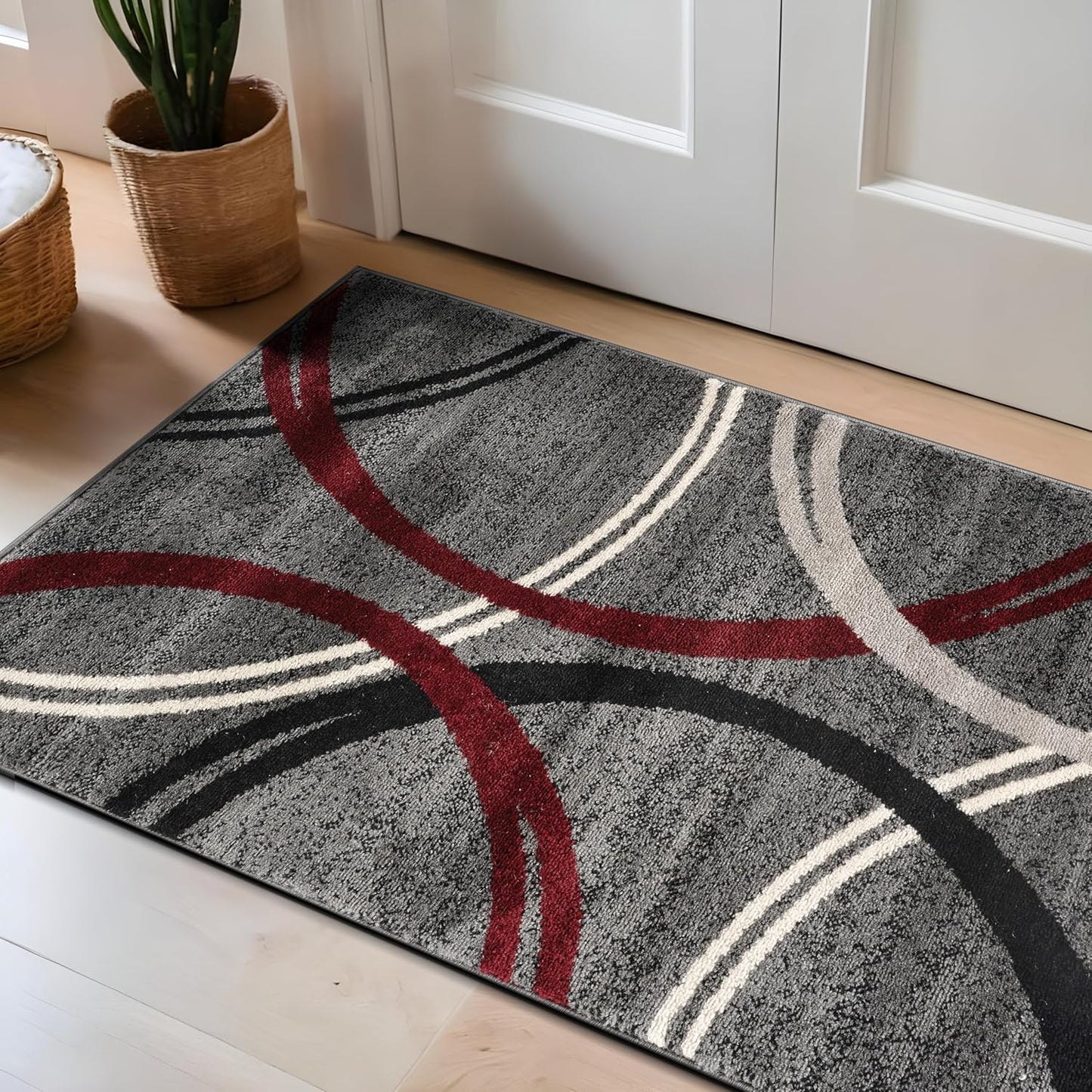 Rugshop Modern Wavy Circles Design Area Rug 2'7" x 4' Red