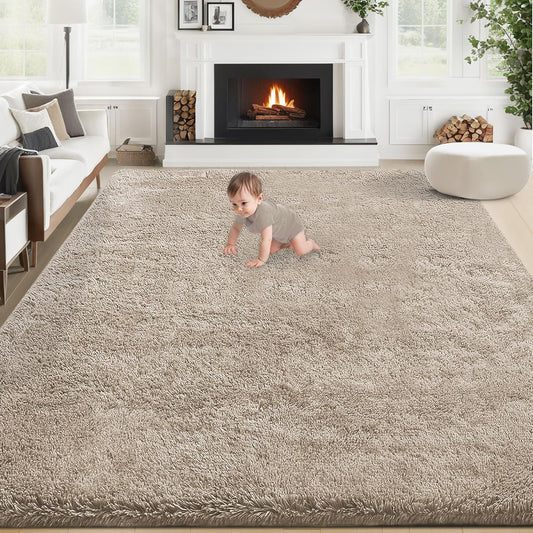 8x10 Area Rug for Living Room: Fluffy Shag Soft Washable Rugs Large Fuzzy Plush Indoor Carpet for Bedroom Nursery Playroom Kids Girls Boys Room (Camel, 8'x10')