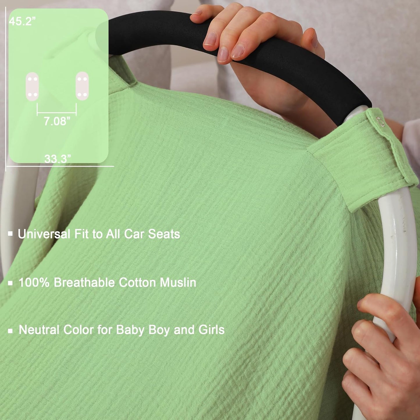 100% Muslin Cotton Car Seat Cover Baby, Carseat Canopy Cover, Universal Fit Stroller Covers for Boys and Girls (City Green)