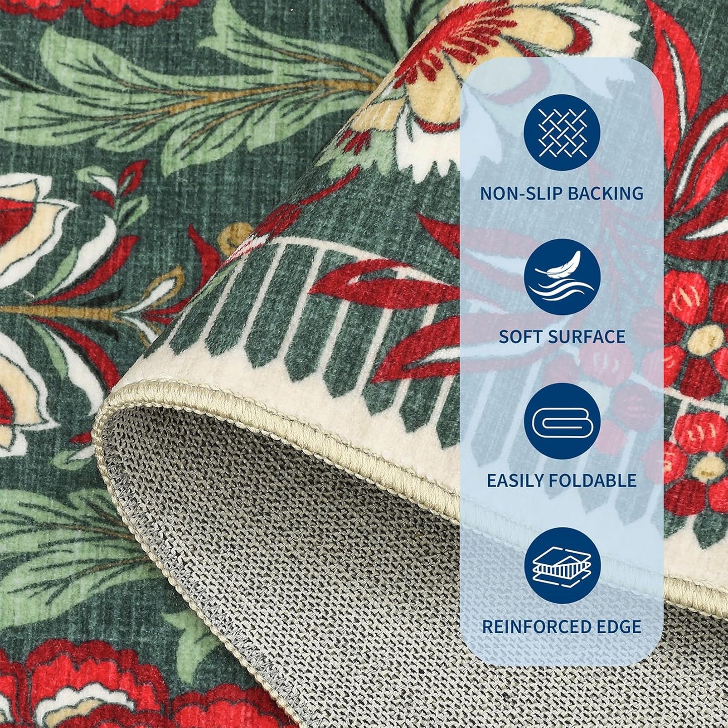 GarveeHome Floral Botanical Washable Rugs 5x7 Area Rug for Living Room, Grey Green Vintage Boho Cottage Throw Rugs Low Pile Carpet for Bedroom Dining Nursery Rug