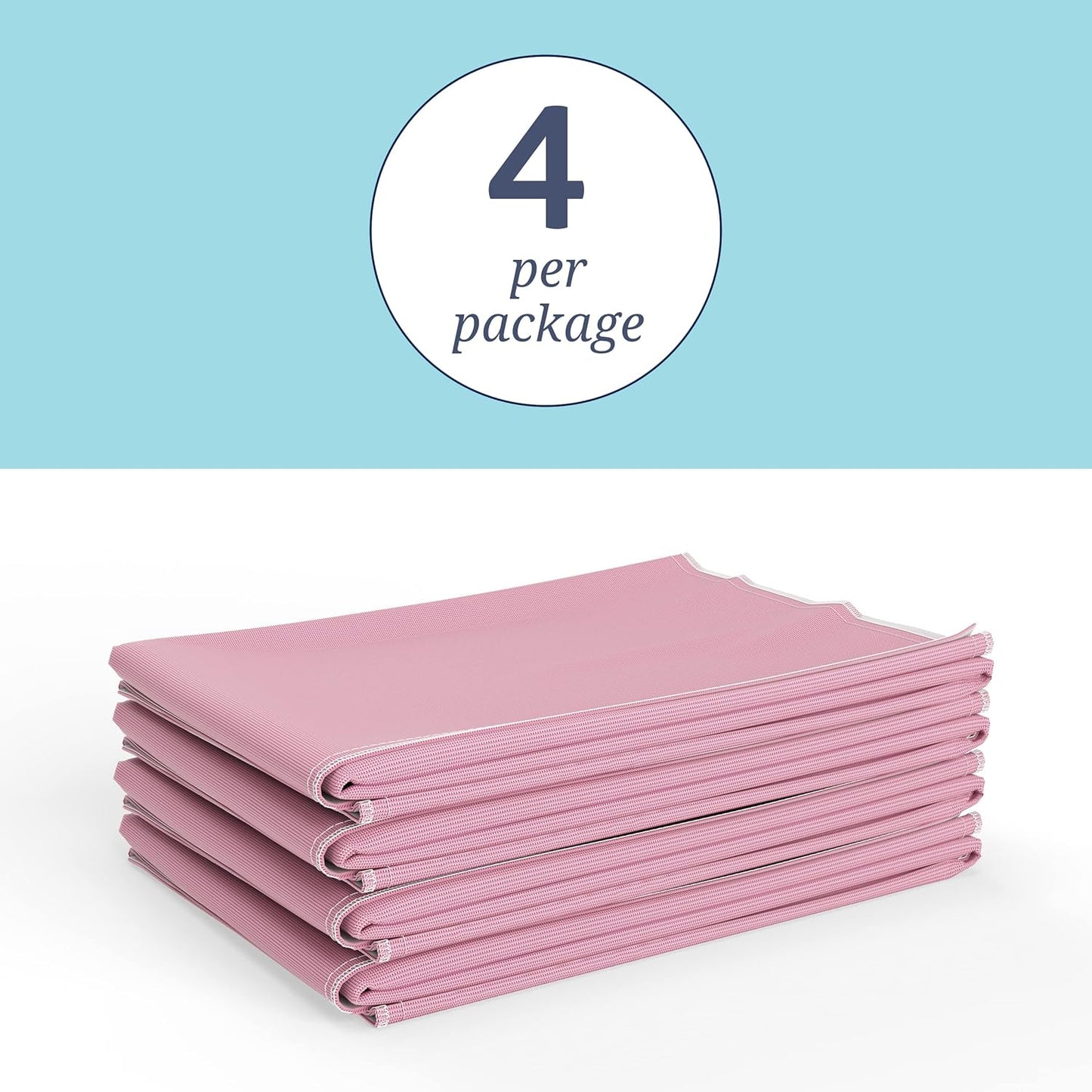 Medline Washable Bed Pads for Incontinence, Large 34 x 36 inch Reusable Underpads, 4 Pack, Pee Pads for Dogs, Adults, Kids and Baby, Pink Sofnit 300