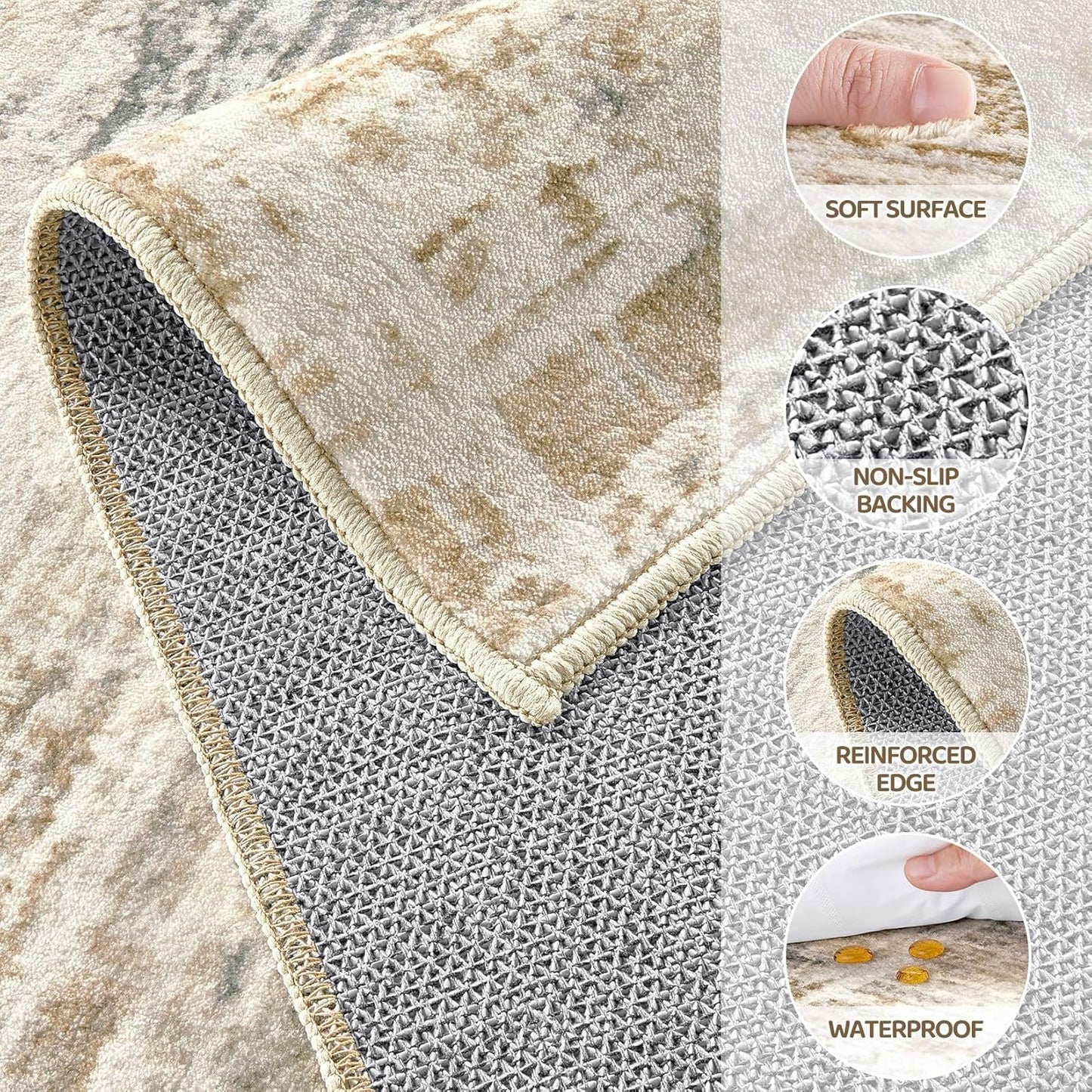 Area Rug for Living Room: 5x7 Washable Neutral Abstract Modern Soft Rugs Non Slip Indoor Floor Stain Resistant Carpet for Bedroom Dining Room Office Nursery - Golden Brown