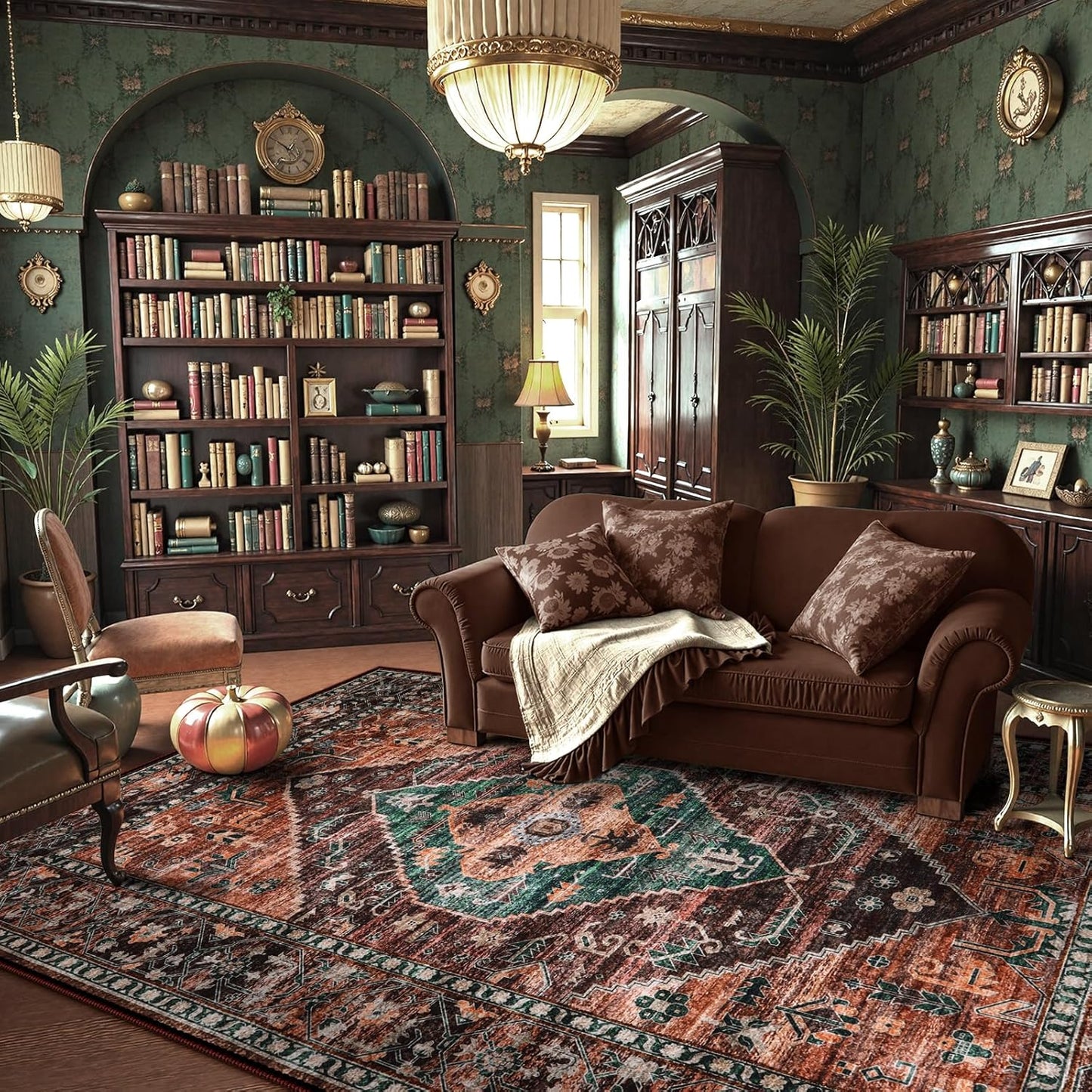 Lahome Area Rugs 5x7 for Living Room - Washable Non-Slip Ultra-Thin Bedroom Carpet, Non-Shedding Oriental Vintage Distressed Carpet Rug for Dining Room Office