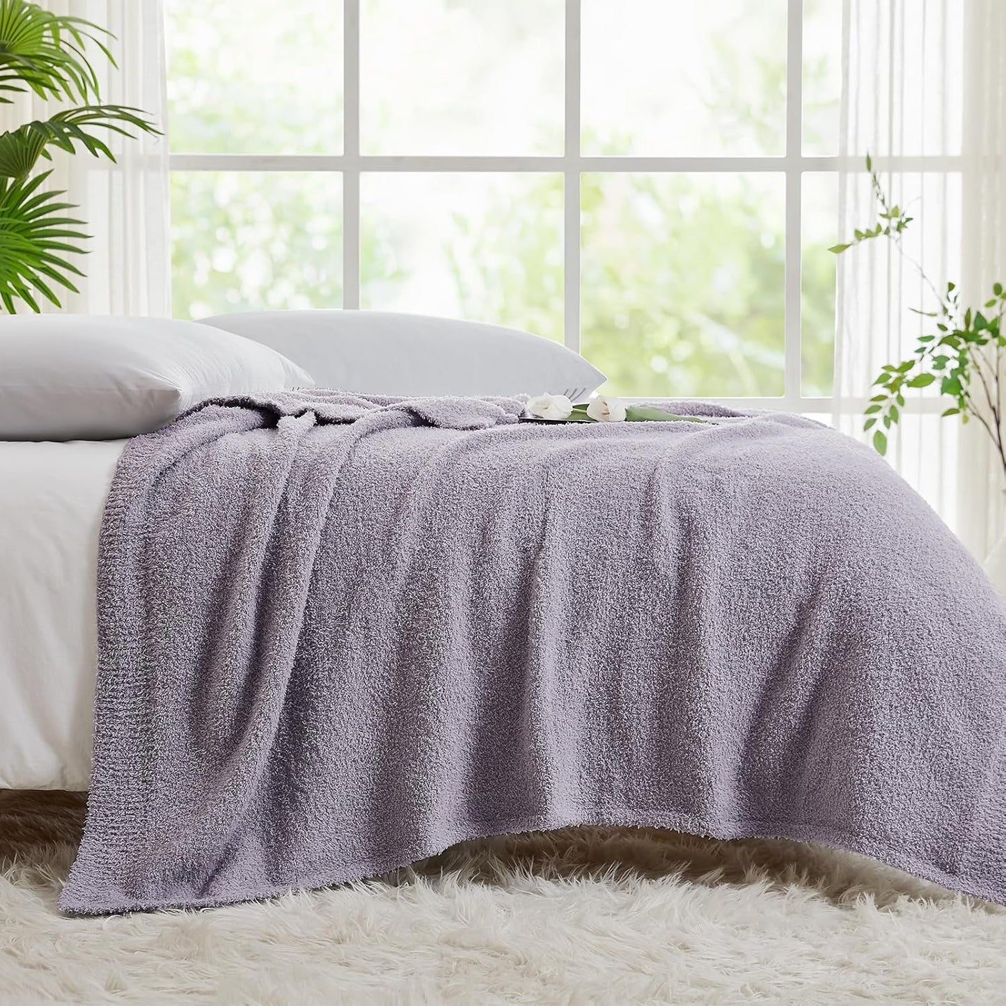 CYMULA Knit Throw Blanket for Couch Purple - Super Soft Lightweight Plush Fuzzy Fluffy Cozy Blankets and Throws for Sofa Bed, 60 x 80 inches
