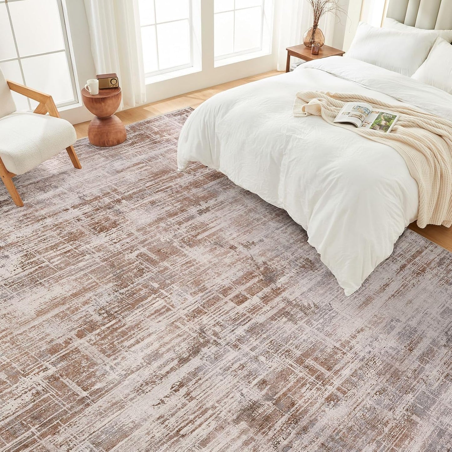 Area Rug for Living Room: 10x14 Washable Neutral Abstract Modern Soft Rugs Non Slip Indoor Floor Stain Resistant Large Carpet for Bedroom Dining Room Office Nursery - Red Brown