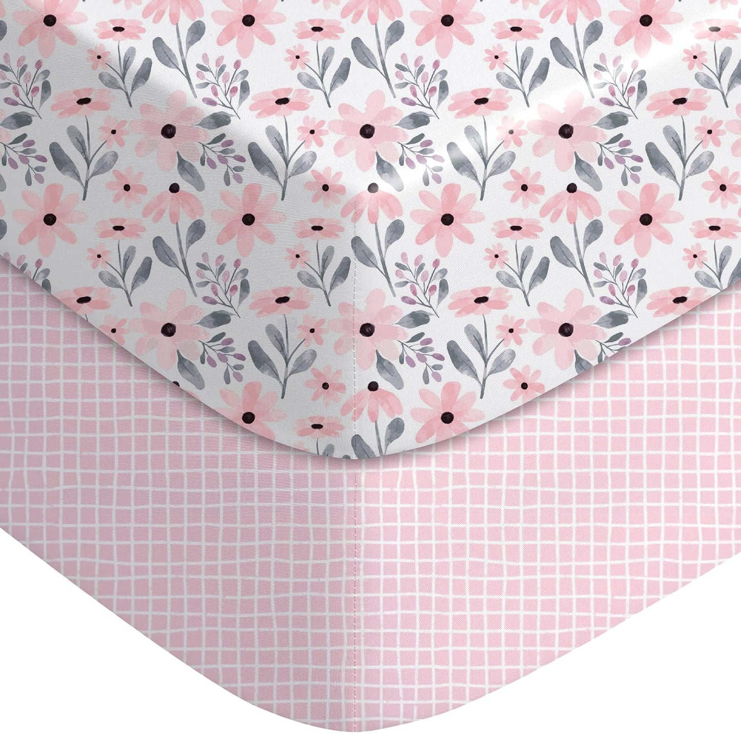 Yoofoss Crib Sheets Girl 2 Pack, 52x28 Fitted Baby Crib Sheet Fits for Standard Crib and Toddler Mattress, Ultra Soft Breathable Microfiber Pink Floral