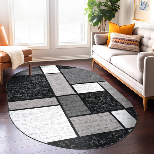 Rugshop Contemporary Modern Boxes for Home Office,Living Room,Bedroom,Kitchen Non Shedding Oval Area Rug 5' x 7' Gray