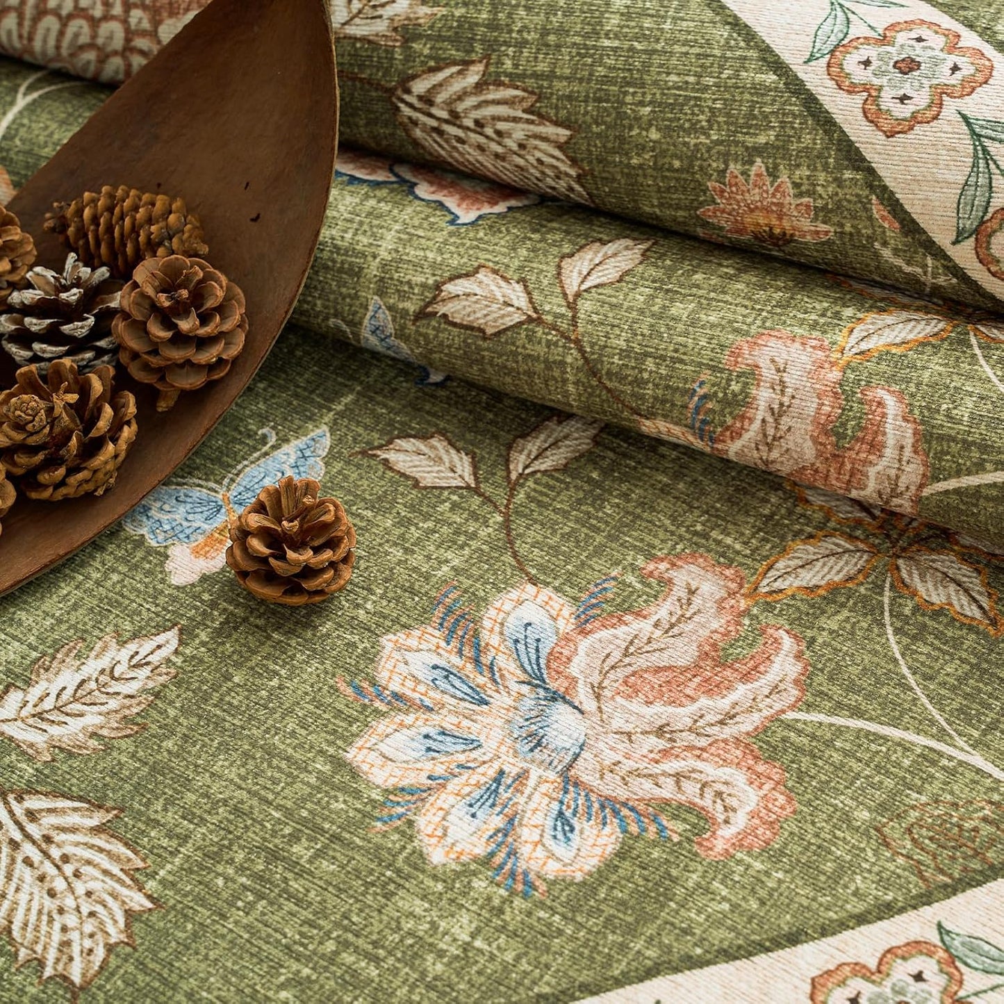 jinchan 3x10 Floral Runner Rug for Hallway Washable Kitchen Runner Vintage Romance Design Non Slip Thin Indoor Floor Cover Low-Profile Throw Carpet for Entryway Bathroom Bedroom Porch, Green