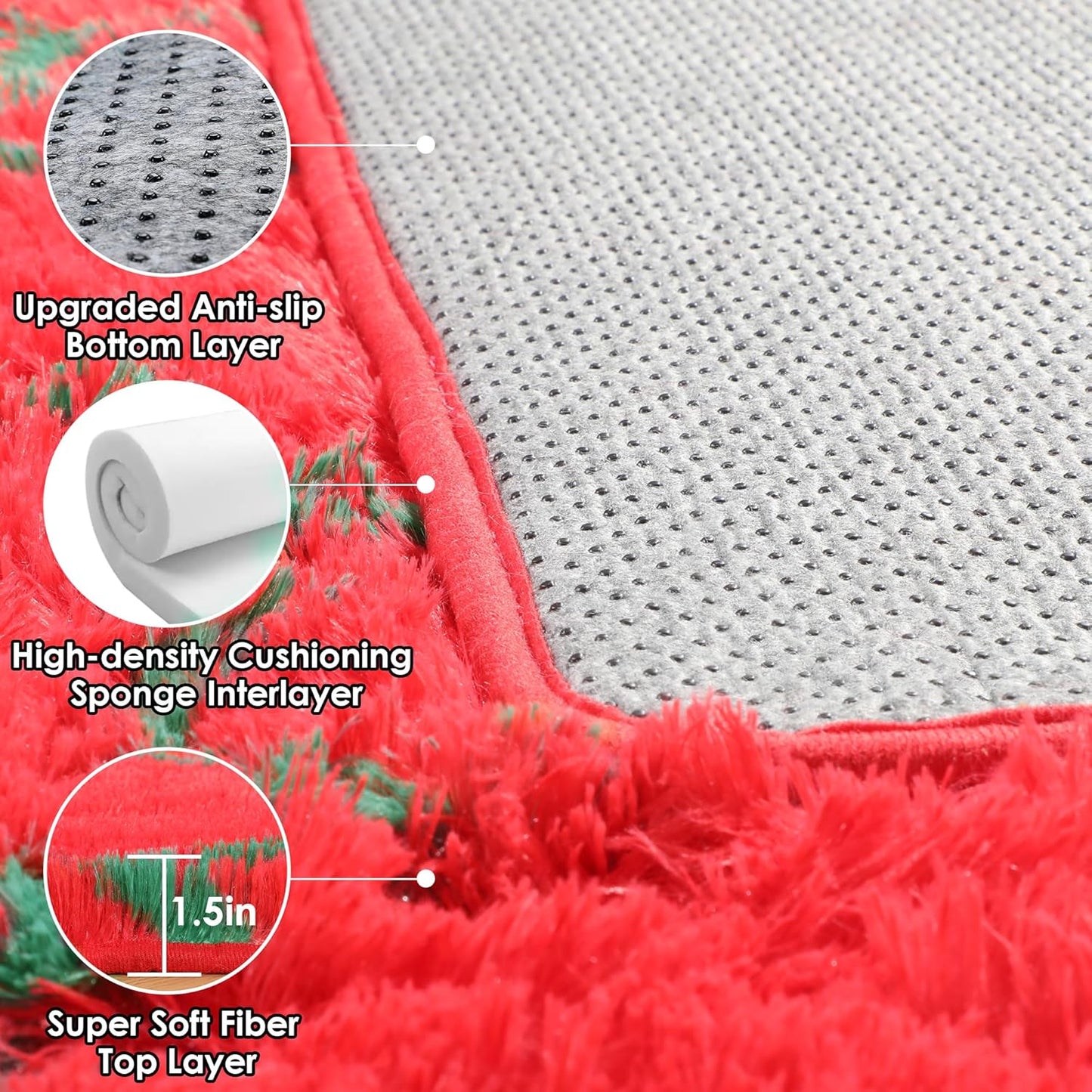 ONASAR Area Rugs for Living Room Bedroom, 5x8 Washable Fluffy Red and Dark Green Rug, Geometric Boho Soft Plush Shaggy Fuzzy Floor Carpet for Nursery Kids Girls Boys Teen Dorm Home Decor Aesthetic