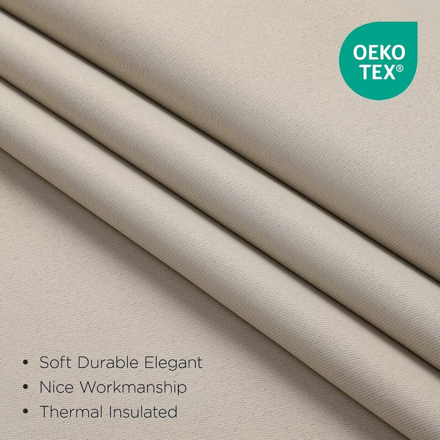 Joydeco 108 Inch Blackout Curtains for Bedroom, Thermal Insulated Black Out Curtains 2 Panels Set, Room Darkening Drapes for Living Room Window Rod Pocket Back Tab (W37 x L108 Inch, Light Beige)