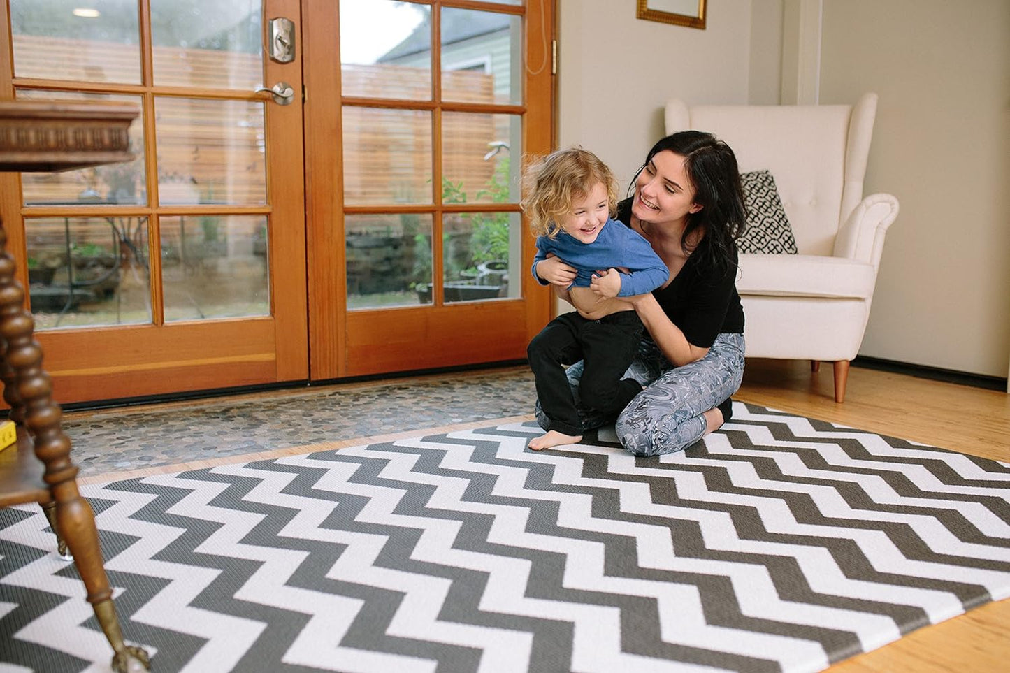 Baby Care Play Mat (Large, Zig Zag - Black) 82'' x 55'' Original One-Piece Reversible Rollable Waterproof Play Mat for Infants, Babies, Toddler, and Kids