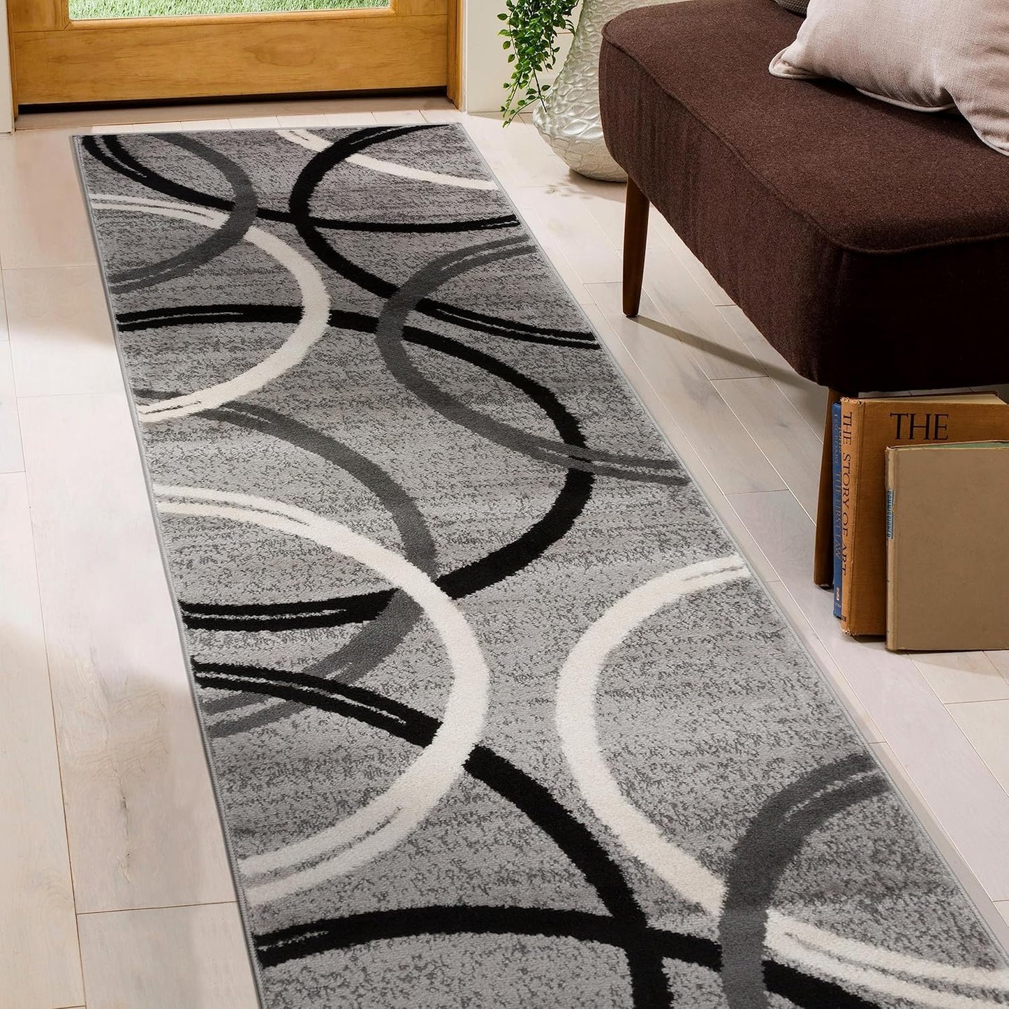 Rugshop Modern Wavy Circles Desing Runner Rug 2' x 7' 2" Gray