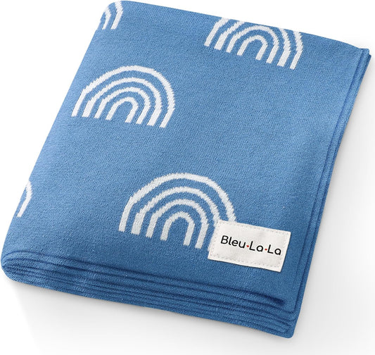 Baby Receiving Blanket Boys 100% Cotton Buttery Soft Cozy Receiving Swaddle Crib Stroller Blanket for Shower Gift Registry for Newborns, Infants, Toddlers (Rainbow - Blue)