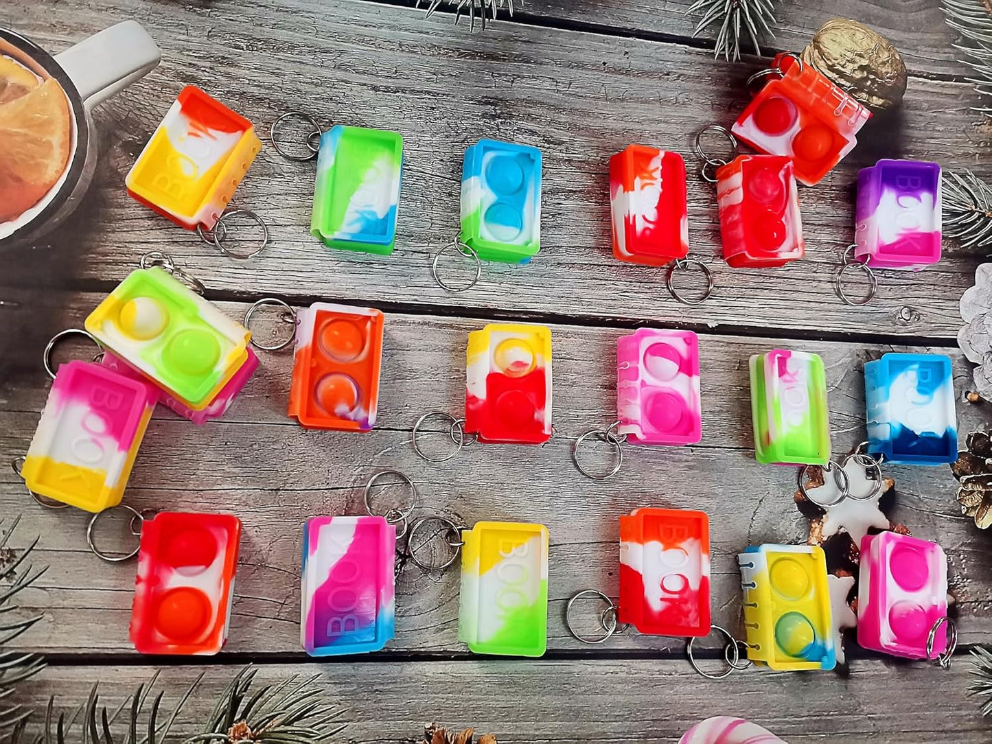 10 packs Bulk Books Backpack Keychain Mini pop Fidget ， Birthday Party Favors,Students Bubble Prize for boy and Little Girl,Kids Classroom Summer Student Gifts