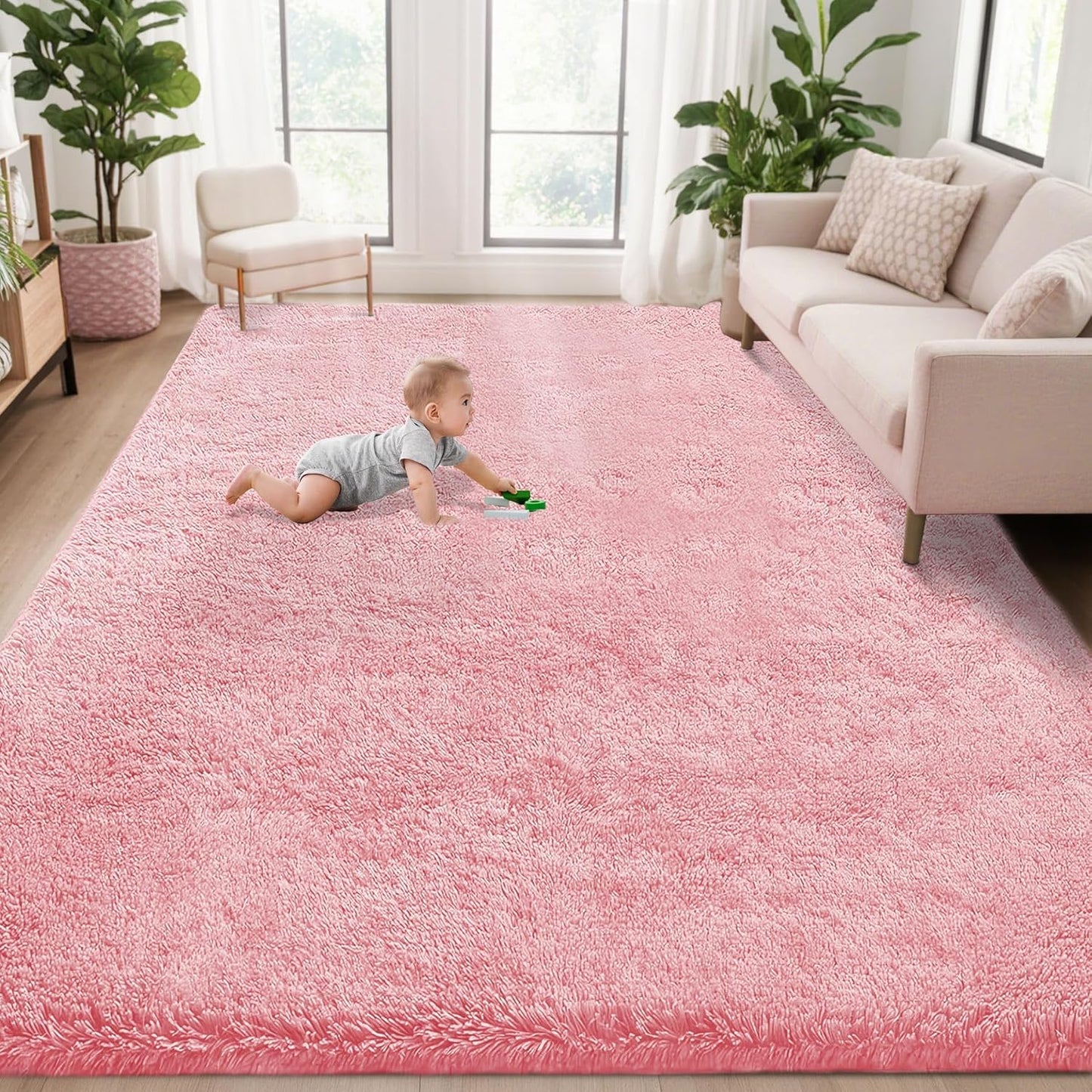 5x8 Area Rug for Living Room: Fluffy Shag Soft Washable Rugs Fuzzy Plush Indoor Carpet for Bedroom Nursery Playroom Dorm Kids Girls Boys Room (Pink, 5'x8')