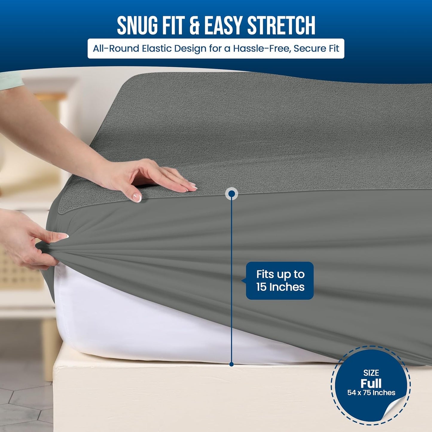 Utopia Bedding Waterproof Mattress Protector Full Size, Premium Terry Mattress Cover 200 GSM, Breathable, Fitted Style with Stretchable Pockets (Gray)