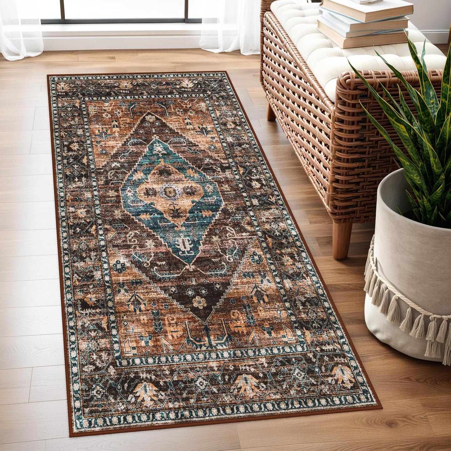 Lahome 2x4 Washable Entryway Runner Rug - Non-Slip Ultra-Thin Stain Resistant Kitchen Rugs, Oriental Print Carpet Runner for Hallway Bedroom Laundry Room