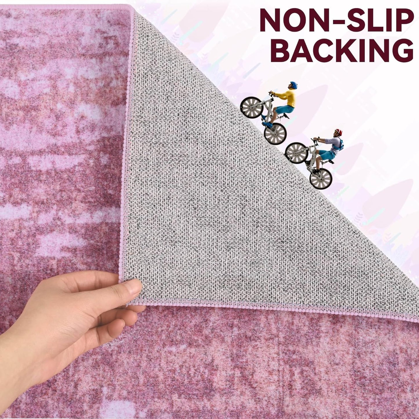 Nursery Rug for Baby Girl, 5x7 Hot Pink Washable Rugs for Living Room Bedroom Non Slip, Stain Resistant Neutral Carpet Low Pile for Classroom, Dining Room, Kids Playroom, Office