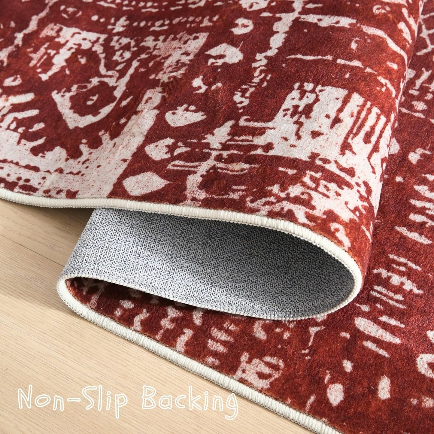 Living Room Rug 6x9 Rug Machine Washable Boho Area Rug Non Slip Moroccan Vintage Low Pile Large Rug for Living Room, Bedroom, Farmhouse, Dining Room, Kids Playroom(Terracotta)