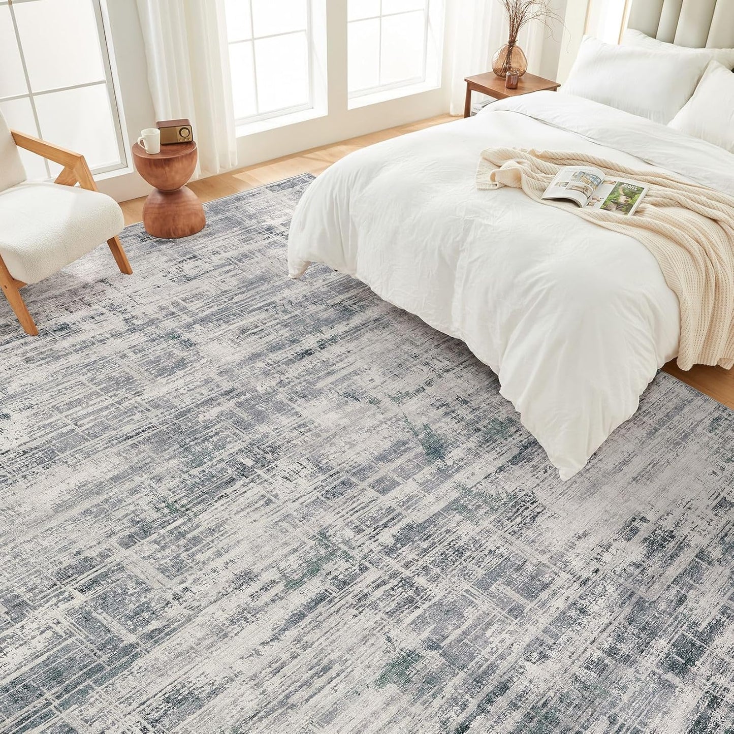 Area Rug for Living Room: 6x9 Washable Neutral Abstract Modern Soft Rugs Non Slip Indoor Floor Stain Resistant Large Carpet for Bedroom Dining Room Office Nursery - Gray