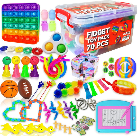 Fidget Toys 70 Pcs Sensory Toys | Treasure Box Easter Party Stuffers for Classroom | Pops & Fidgets Toys for Anxiety & Stress Release | Party Favours & Prize Box Toys for Kids