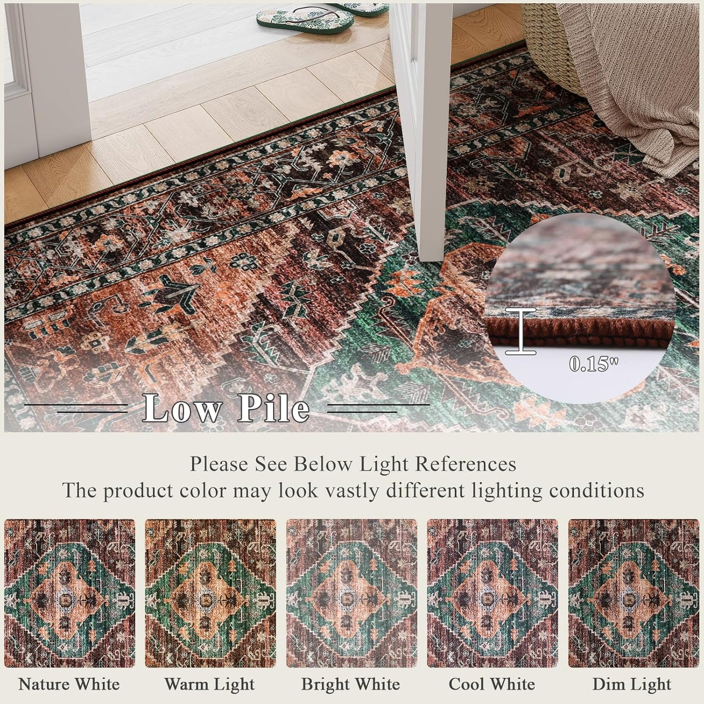 Lahome Area Rugs 9x12 Living Room - Non-Slip Ultra-Thin Washable Large Carpet, Non-Shedding Oriental Vintage Distressed Carpet Rug for Dining Room Bedroom Office