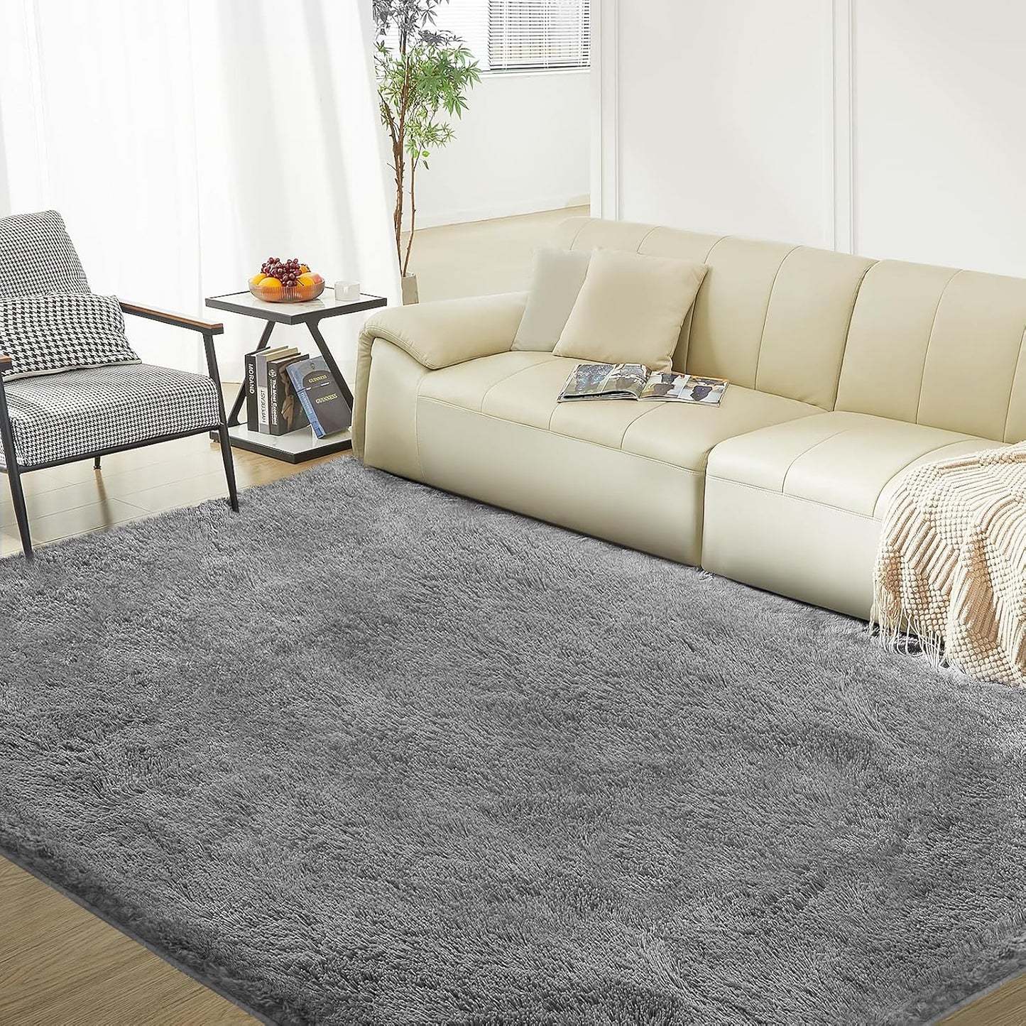 Ultra Soft Rug for Living Room, 4X6 Fluffy Shag Area Rug for Bedroom, Modern Shaggy Carpets Fuzzy Rug for Teens Dorm Nursery Home Decor Aesthetic, Upgrade Anti-Skid Durable, Grey