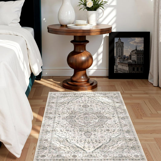 Deerly Boho 2x3 Area Rug Entryway Rugs for Bedroom Bathroom Kitchen 2x3 Small Soft Rugs Low Pile Keep Off Rug Carpet Washable Rug Oriental Vintage Area Rug Cream