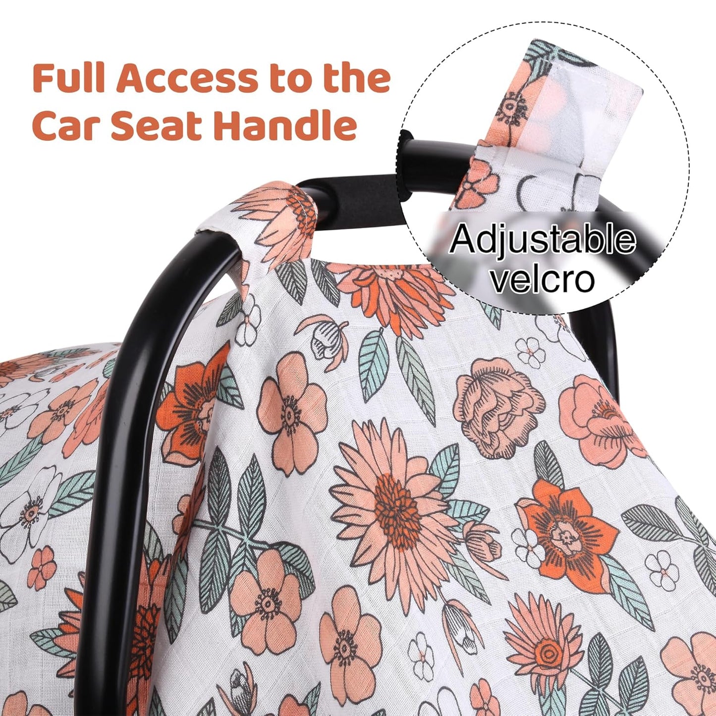 Rquite Car Seat Cover, Muslin Cotton Infant Car Seat Canopy, Breathable Baby Carrier Cover, Summer Stroller Sun Shade, Flower