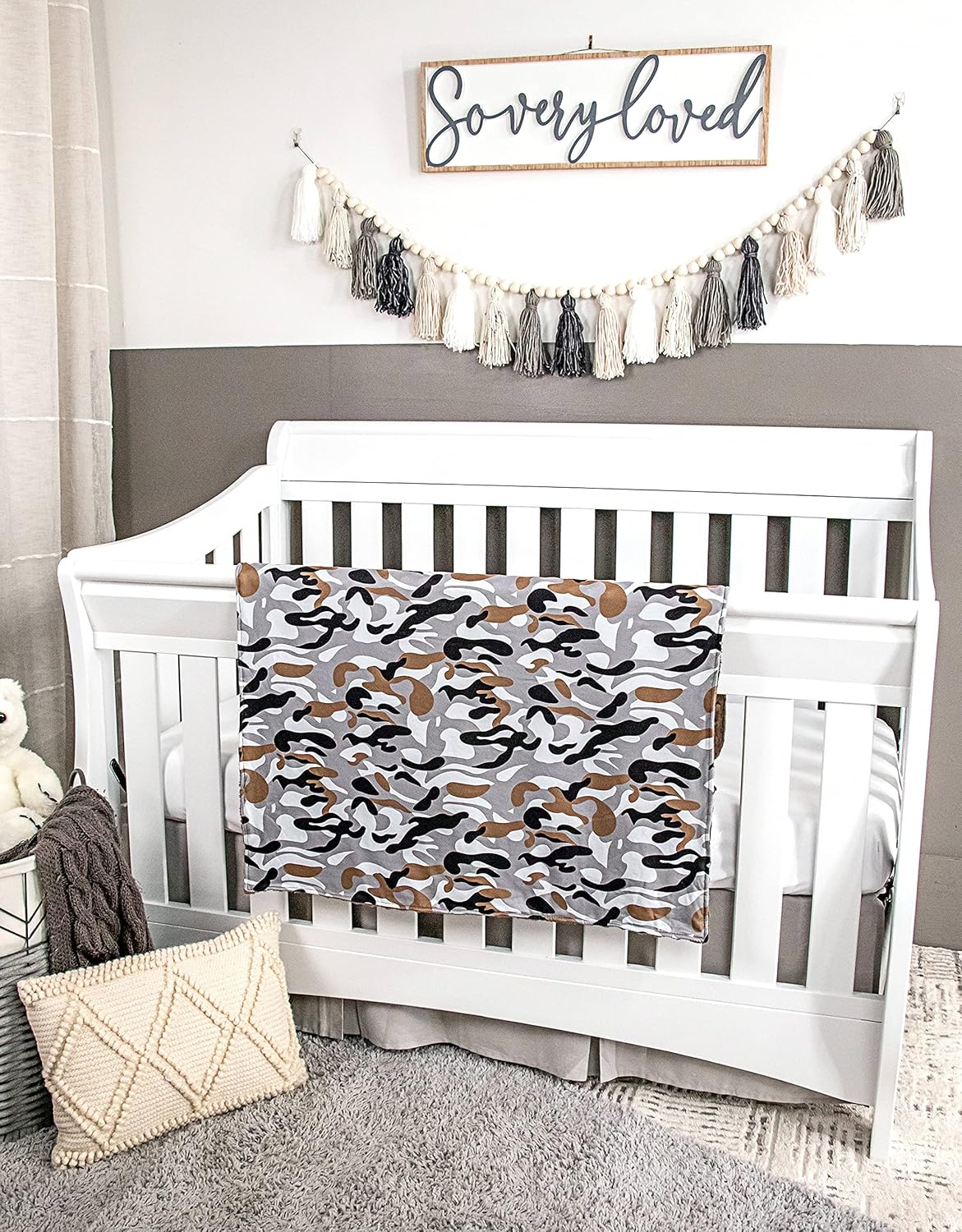 Top Tots Baby Blanket - Black and Grey Camo with Minky Dot, 38.5 x 29 Inch Brown
