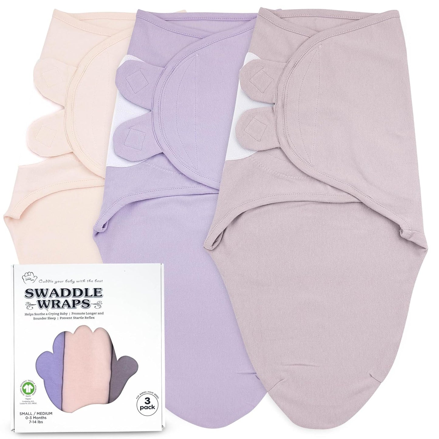 Bublo Baby Swaddles for Newborns – 3-Pack Infant Swaddles 0-3 Months – Adjustable Swaddle Sleep Sack – Soft Organic Cotton Baby Wrap for Safe & Cozy Sleep (Baby Pink-Lavender)