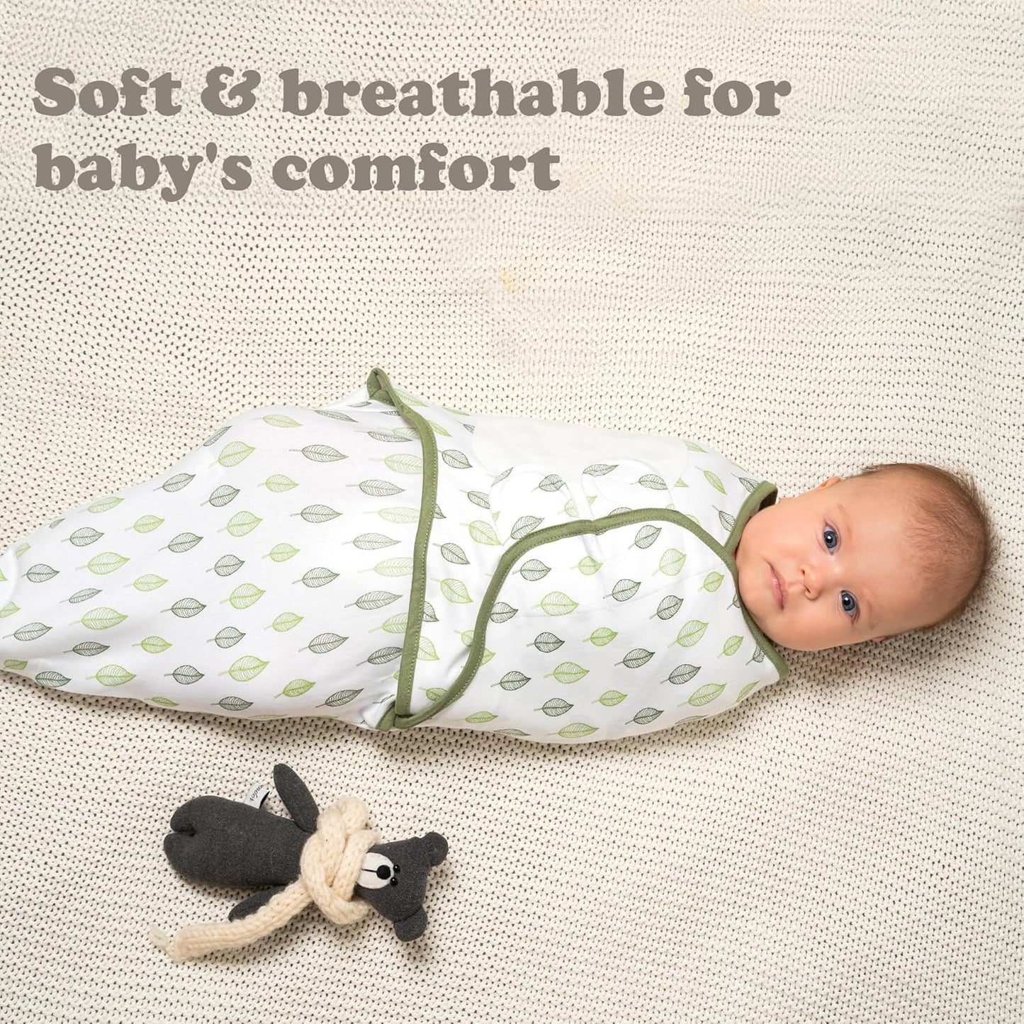 Bublo Baby Swaddles for Newborns – 3-Pack Infant Swaddles 0-3 Months – Adjustable Swaddle Sleep Sack – Soft Organic Cotton Baby Wrap for Safe & Cozy Sleep (Green Leaf)