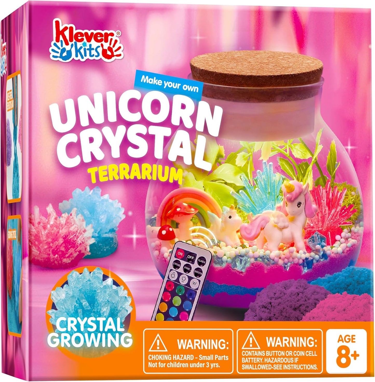 Klever Kits Make Your Own Unicorn Crystal Terrarium Crafts Kit for Kids-Crystal Growing Science 12 Color LED Night Light Unicorn Birthday Gifts Toys for Girls
