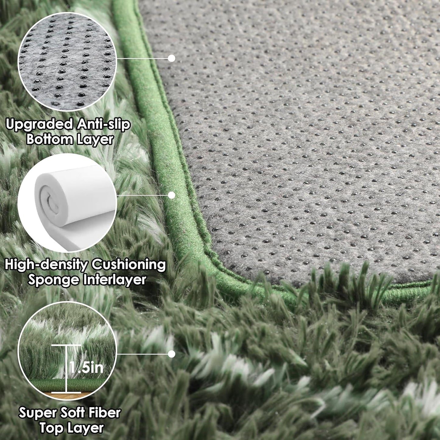 ONASAR 5x7 Area Rugs for Living Room Bedroom, Washable Fluffy Olive Green and White Throw Rug, Geometric Boho Soft Plush Shaggy Floor Carpet for Nursery Kids Girls Boys Teen Dorm Home Decor