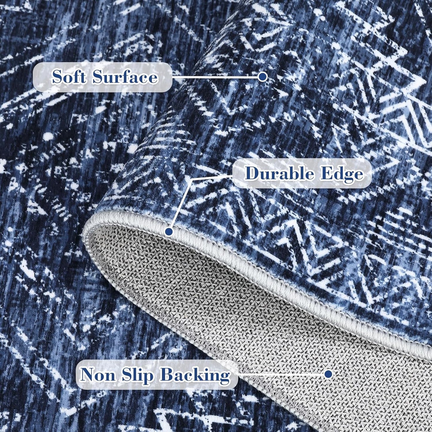 COZYLOOM Living Room Rug 9x12 Machine Washable Area Rugs Modern Abstract Floor Cover Non Slip Low Pile Geometric Mats Stain Resistant Foldable Carpet for Dining Room Bedroom, Blue